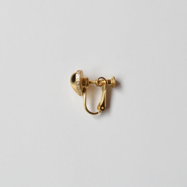 Small heart line stone earring (gold)