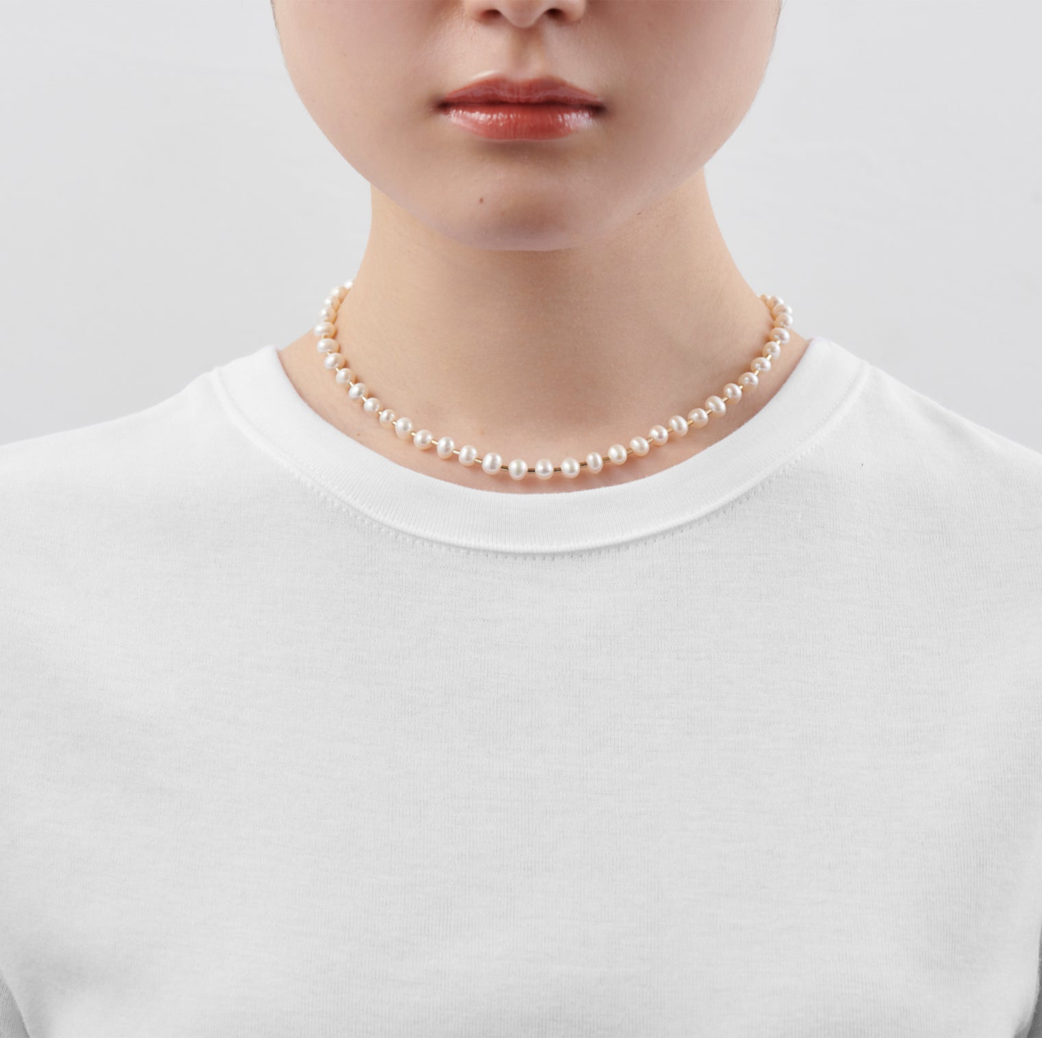 freshwater pearl ball chain necklace (gold)