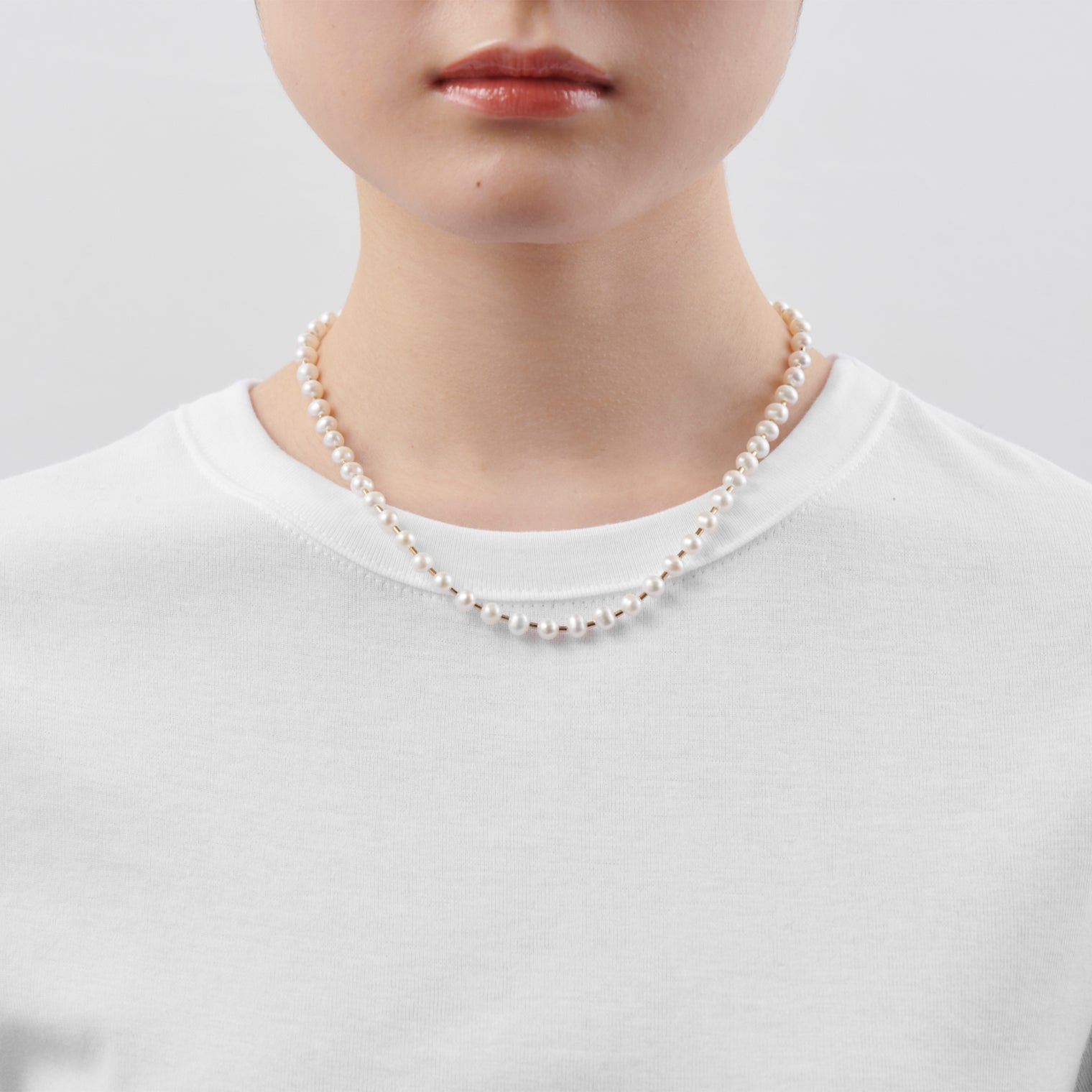 freshwater pearl ball chain necklace (gold)
