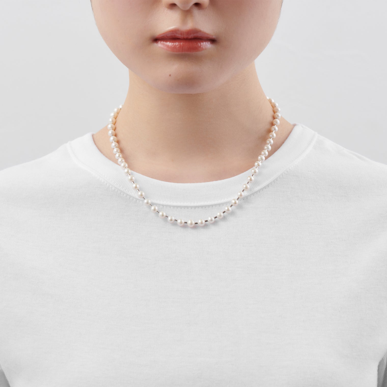 freshwater pearl ball chain necklace (silver)