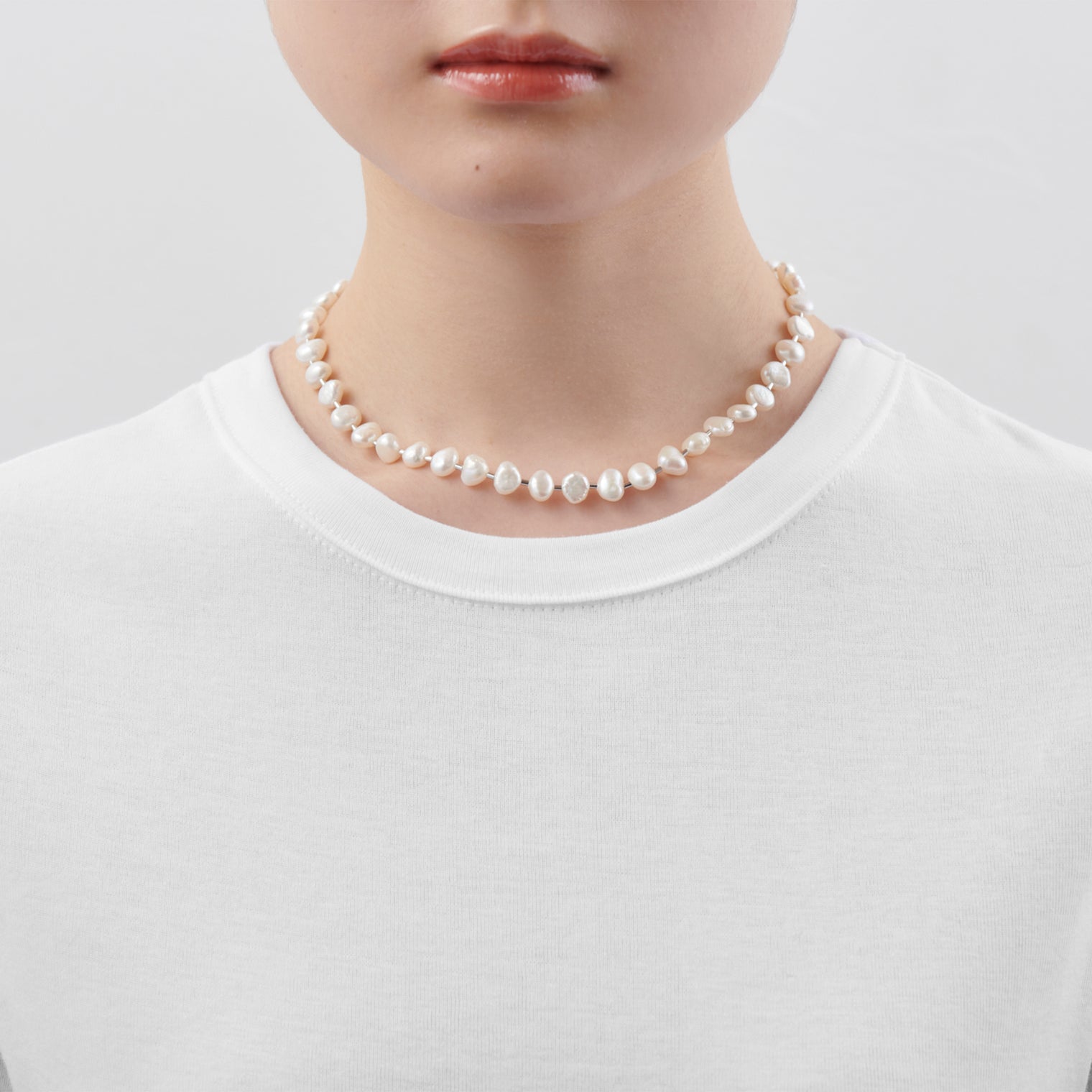 LIMITED COLLECTION 【Baroque pearl ball chain necklace (small / flat)】