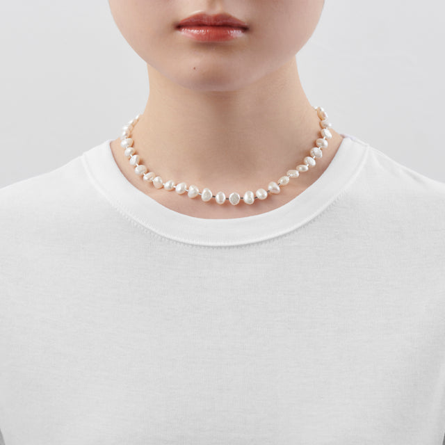 LIMITED COLLECTION 【Baroque pearl ball chain necklace (small / flat)】