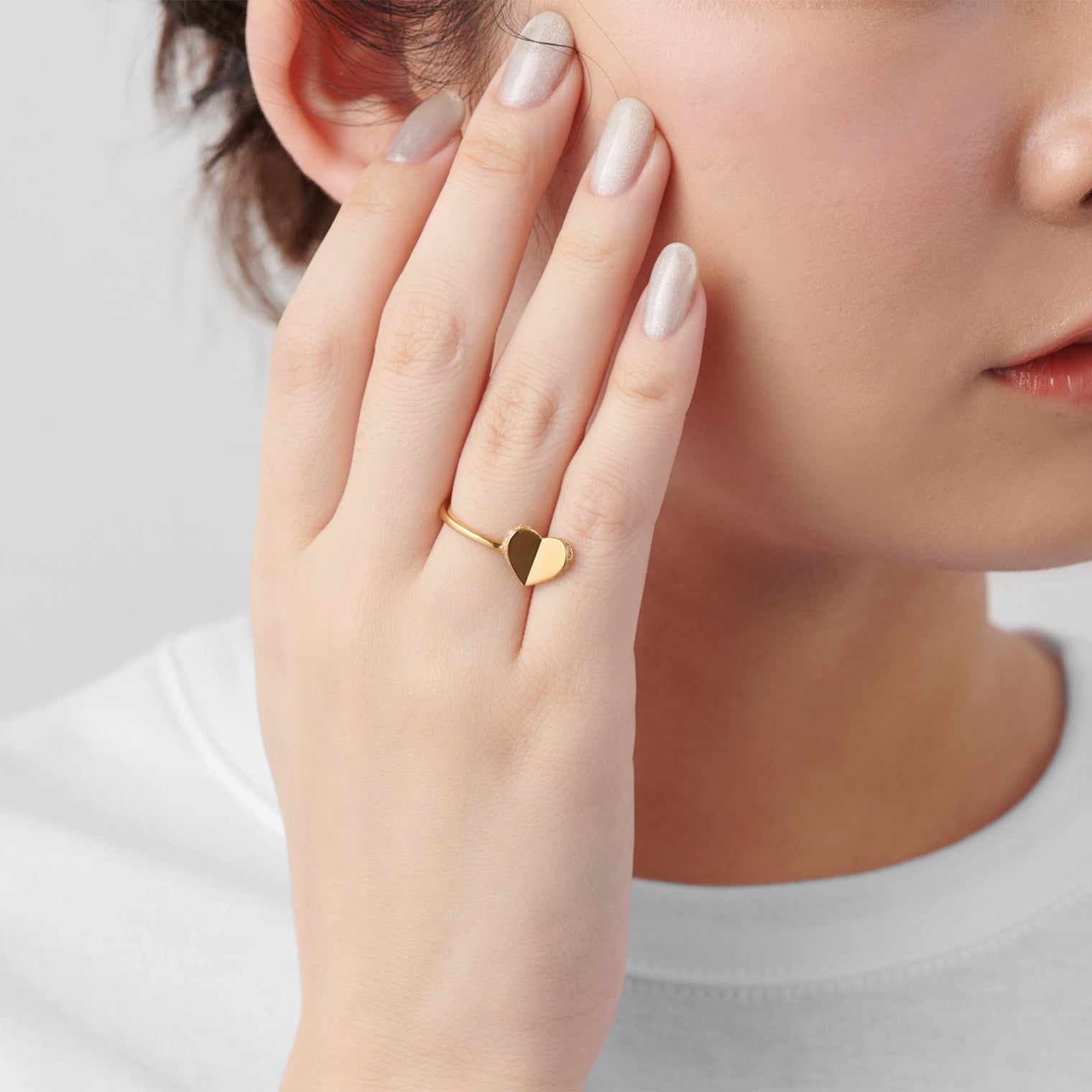 Small heart line stone ring (gold / cubic zirconia)