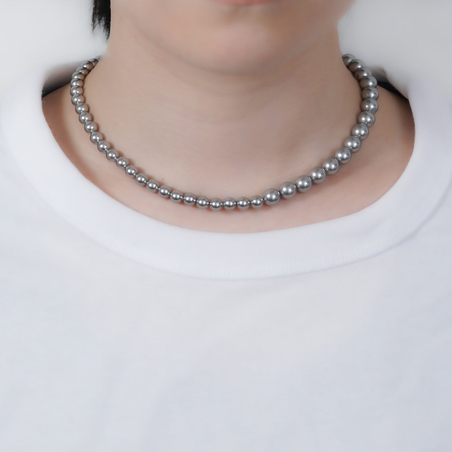 pearl necklace (6mm×8mm light gray pearl / 38cm)
