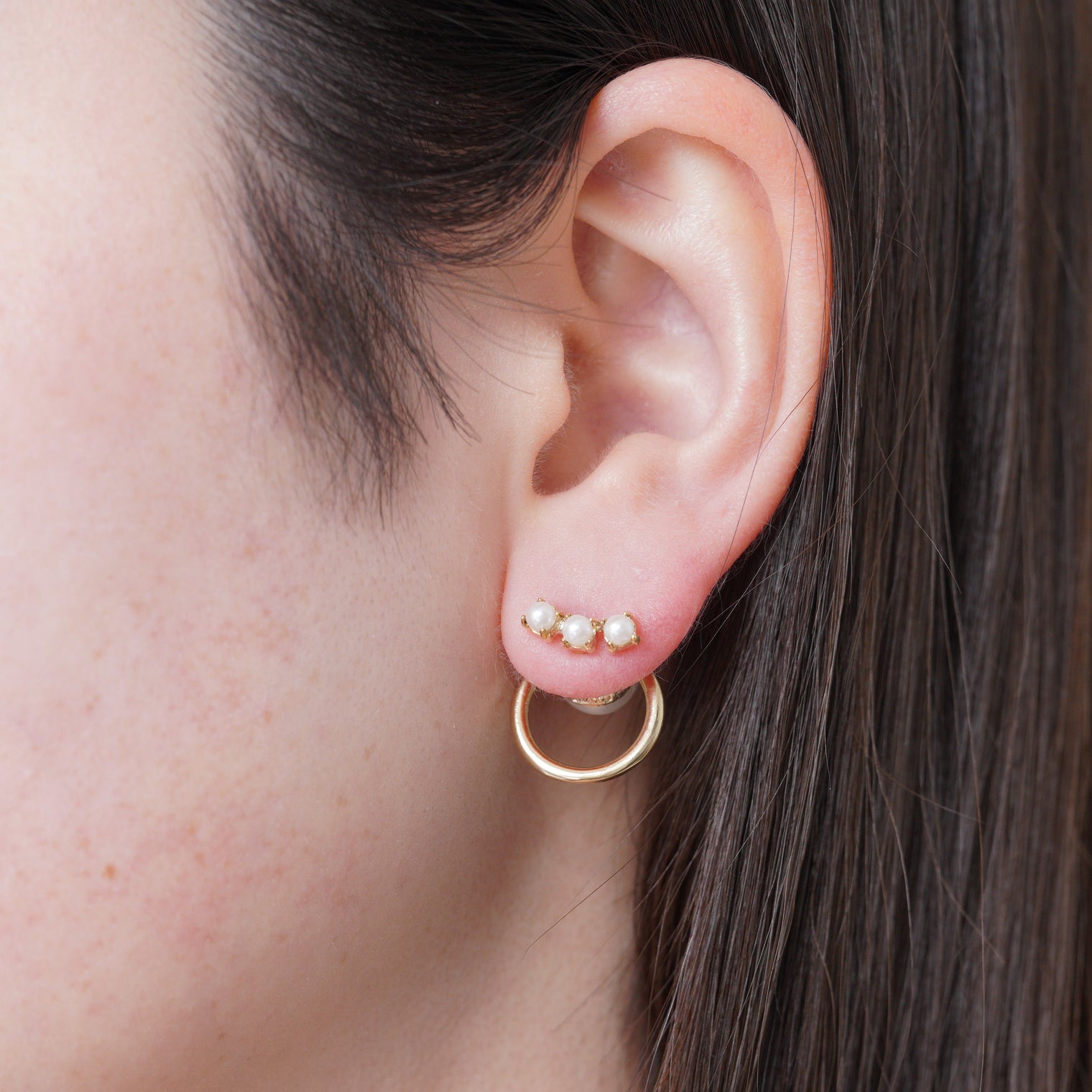 hoop catch pierce (3 pearls) /16mm hoop/gold)