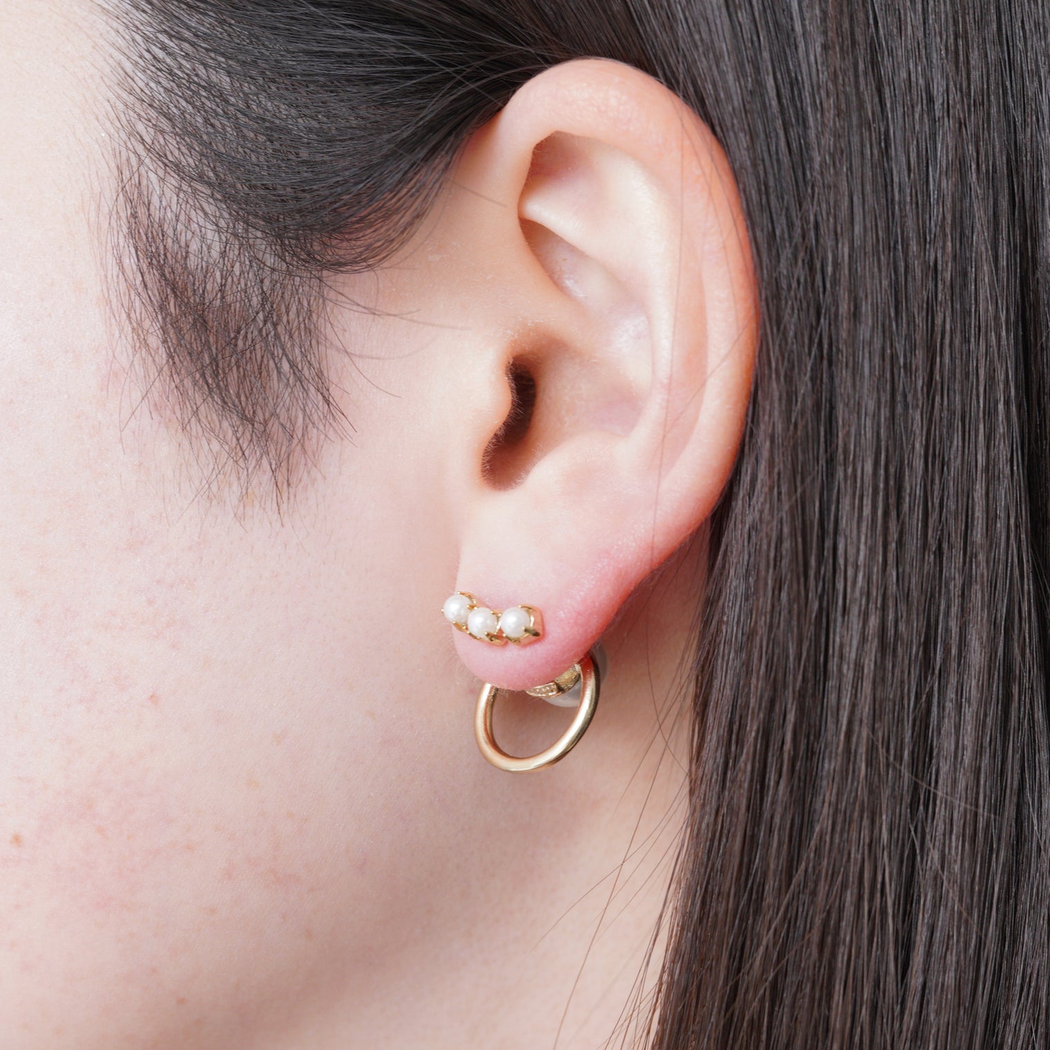hoop catch pierce (3 pearls) /16mm hoop/gold)