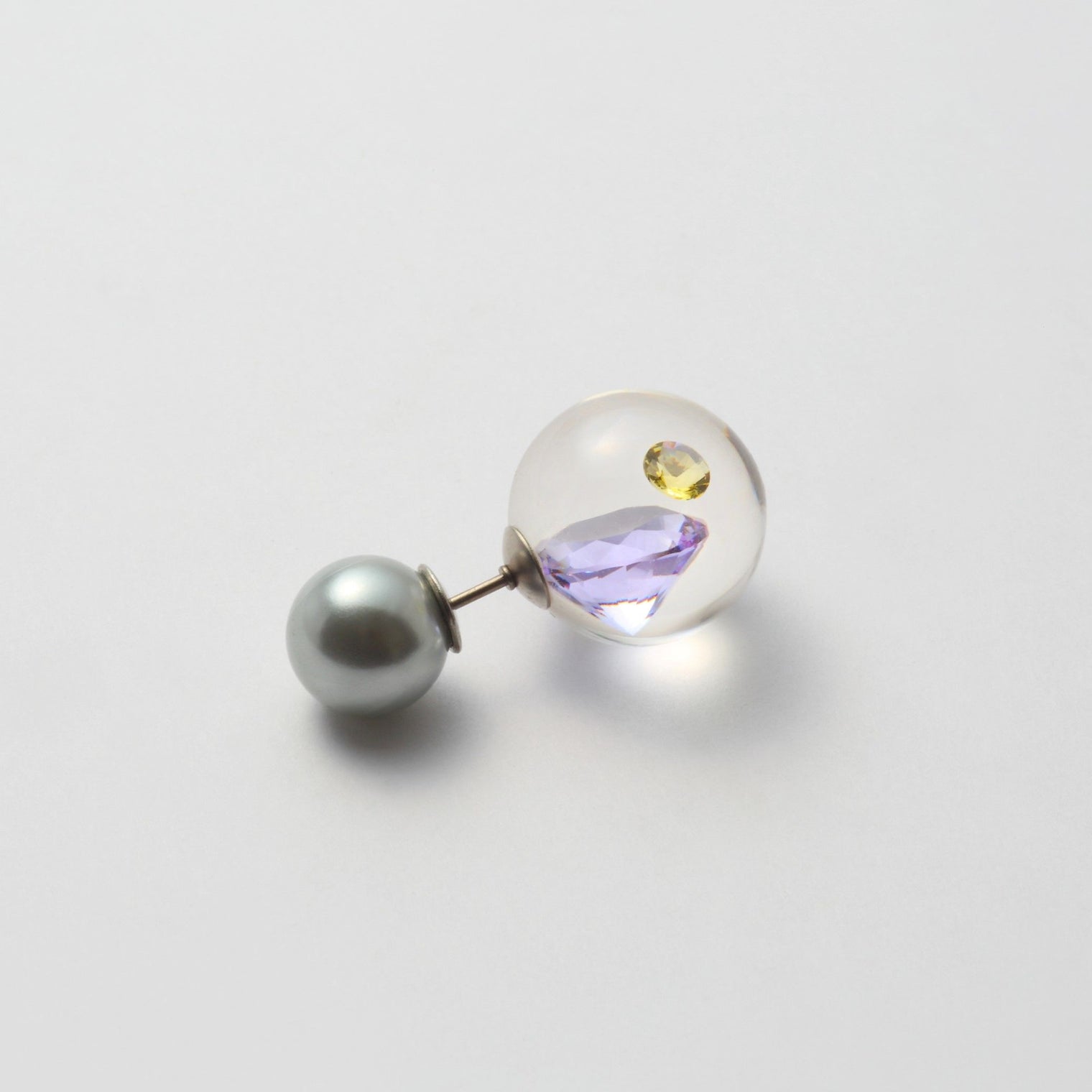 inclusion pierce light gray catch (cubic zirconia / purple / yellow)