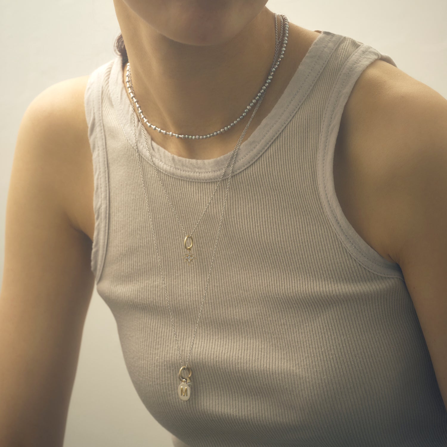 LIMITED COLLECTION【Freshwater pearl ball chain necklace (seed/Grey)】