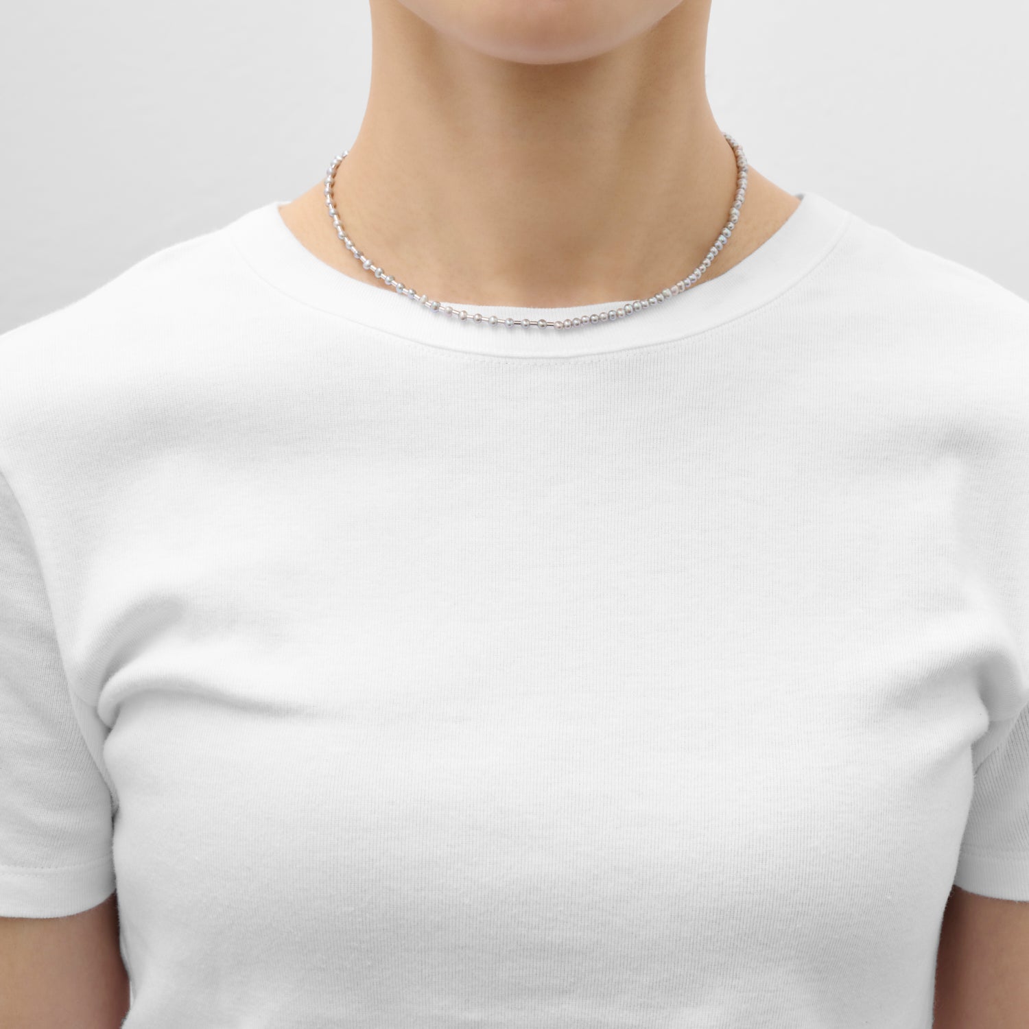 LIMITED COLLECTION【Freshwater pearl ball chain necklace (seed/Grey)】