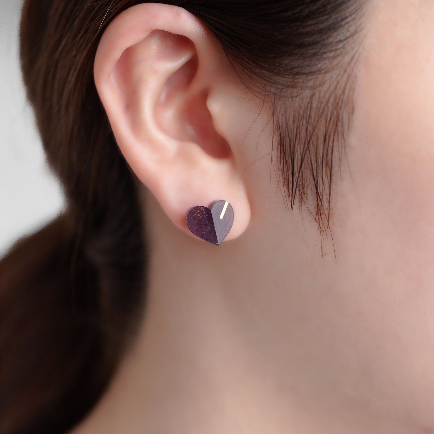 mini Heart pierced earring (Iolite Sunstone / K10 post)