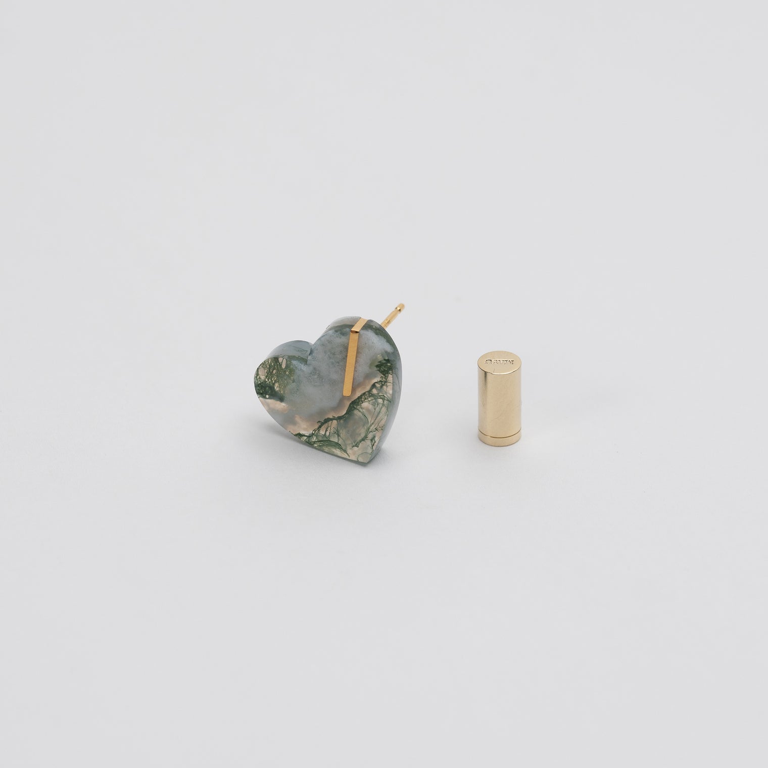 【 One of a kind 】Heart pierced earring (Moss agate / K10 post)
