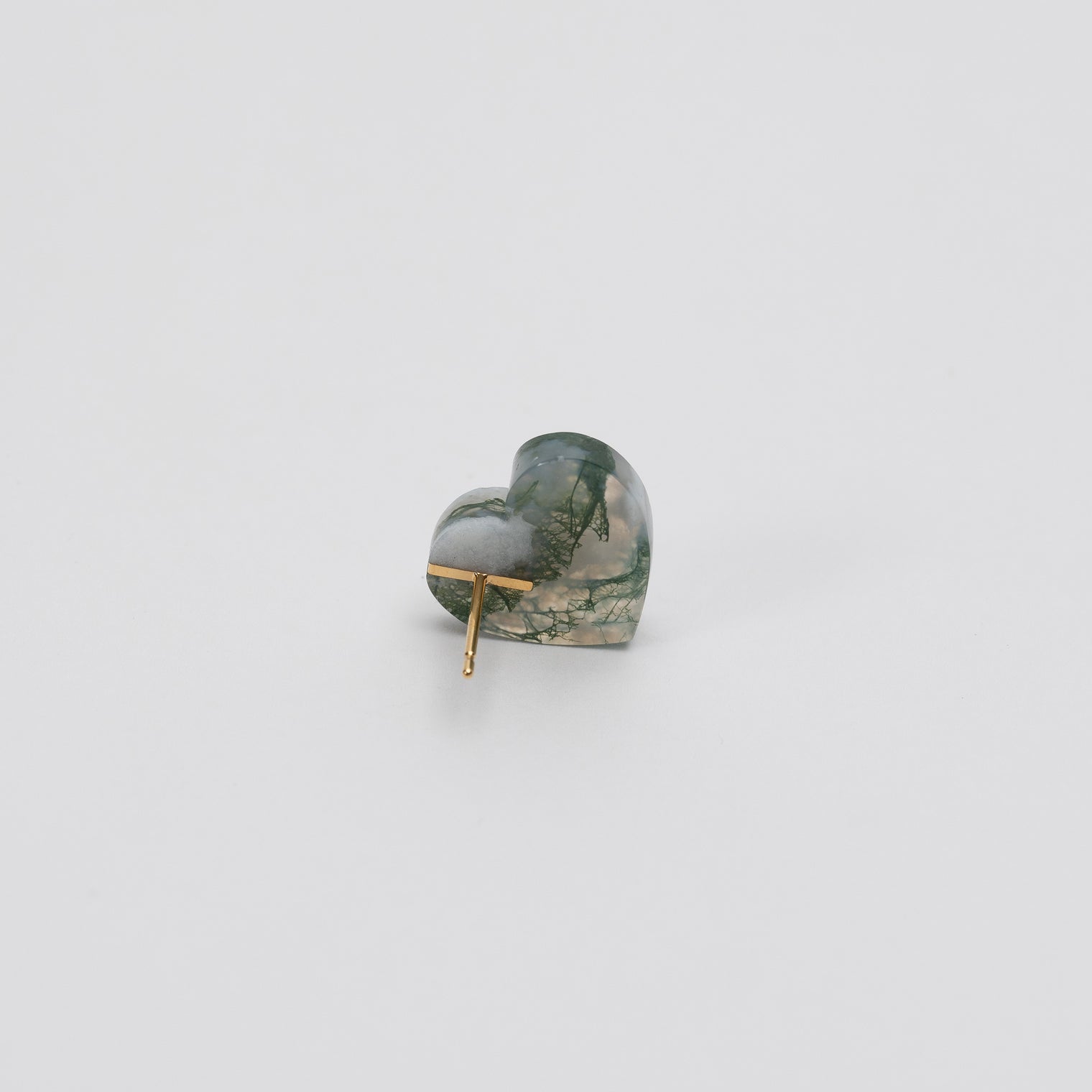 【 One of a kind 】Heart pierced earring (Moss agate / K10 post)