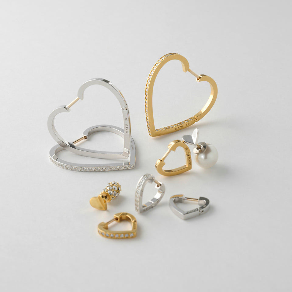 Hoop heart pierced earring (middle / silver)