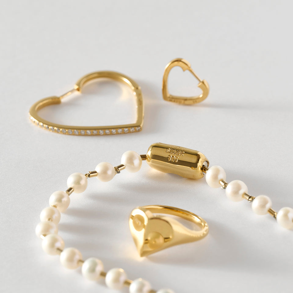freshwater pearl ball chain necklace (gold)