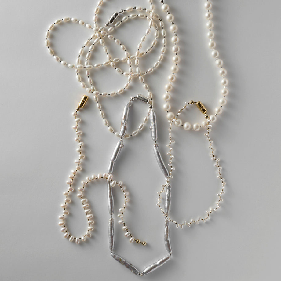 LIMITED COLLECTION 【Freshwater pearl ball chain necklace（rice/long)】
