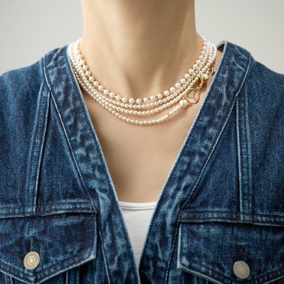 freshwater pearl ball chain necklace (gold)