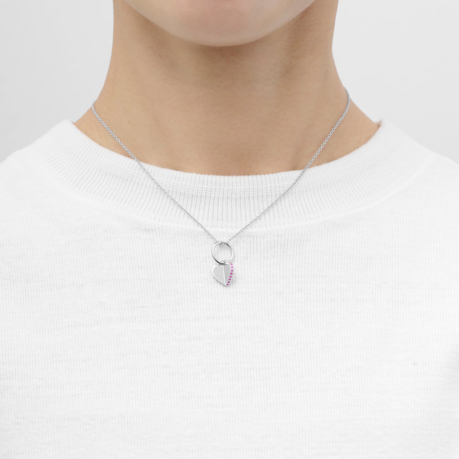 【 NEW 】LIMITED COLLECTION【Small heart line stone charm (Silver / Pink Sapphire)】