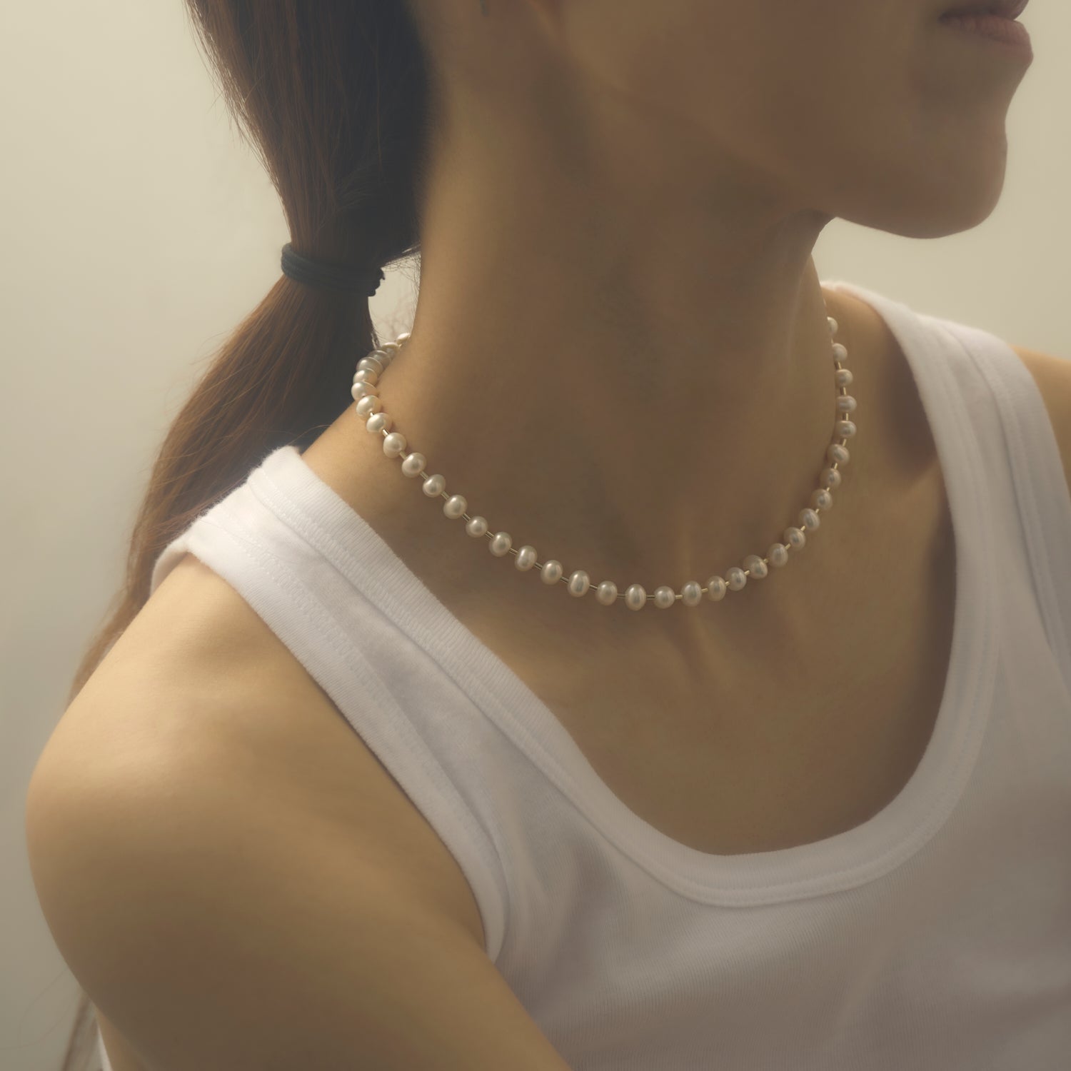 freshwater pearl ball chain necklace (gold) 43-50