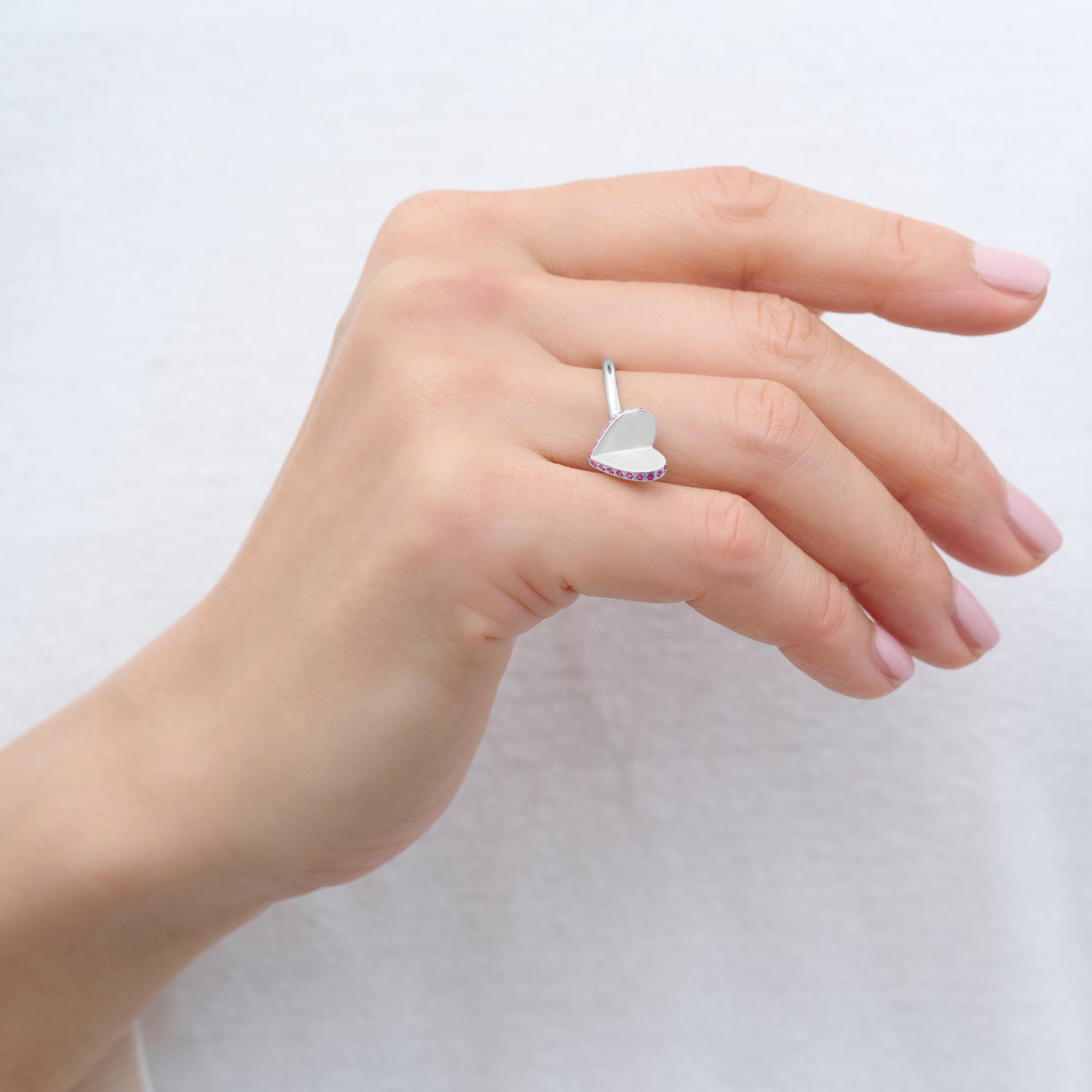 【 NEW 】LIMITED COLLECTION【Small heart line stone ring (Silver / Pink Sapphire)】