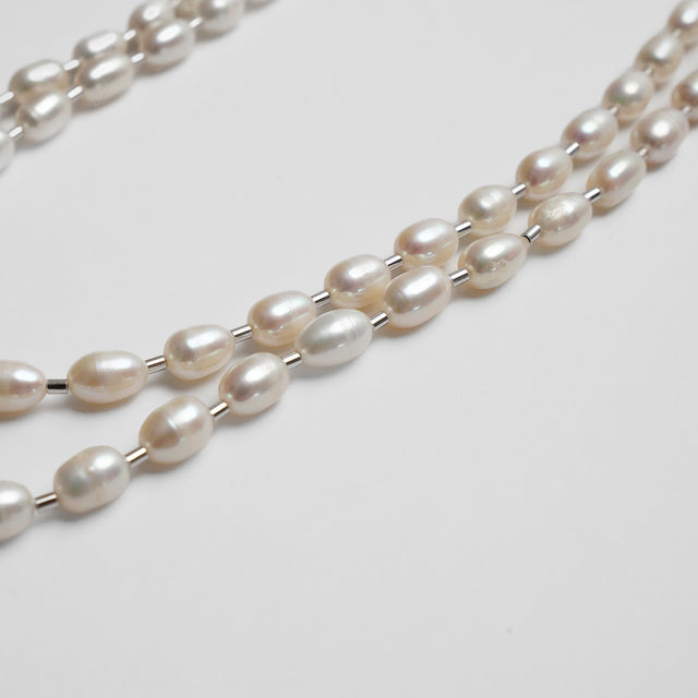 LIMITED COLLECTION 【Freshwater pearl ball chain necklace（rice/long)】