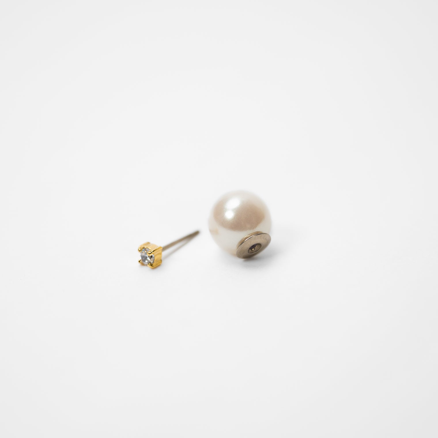 2way heart chain short pierce ( gold / 1cubiczirconia / 9mm pearl catch )