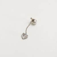 2way heart chain short pierce (silver / 1cubiczirconia / 9mm pearl catch )