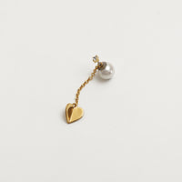 2way heart chain short pierce ( gold / 1cubiczirconia / 9mm pearl catch )