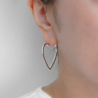 Hoop heart pierced earring (middle / silver / cubic zirconia)