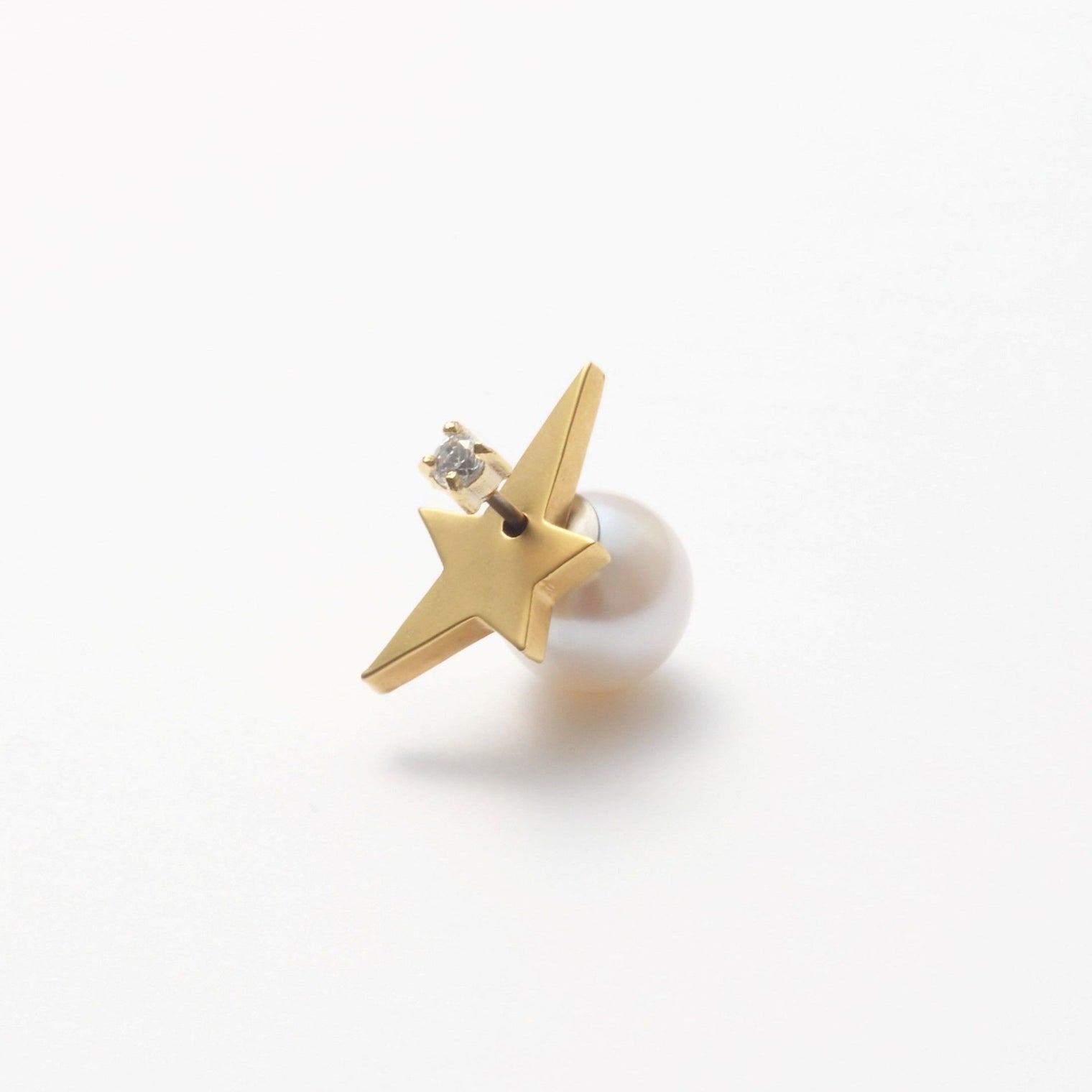 2way star pierce (front type/cubic zirconia/9mm pearl catch)