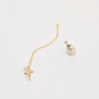 2way star long chain pierce(1cubiczirconia/crystal glass/9mm pearl catch)