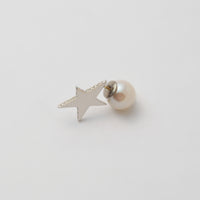 Tiny star line stone pierce (silver / cubic zirconia / pearl clasp)