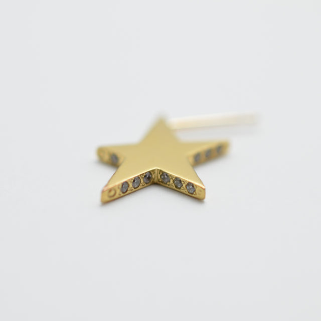 Tiny star line stone pierce (gold / cubic zirconia / pearl clasp)