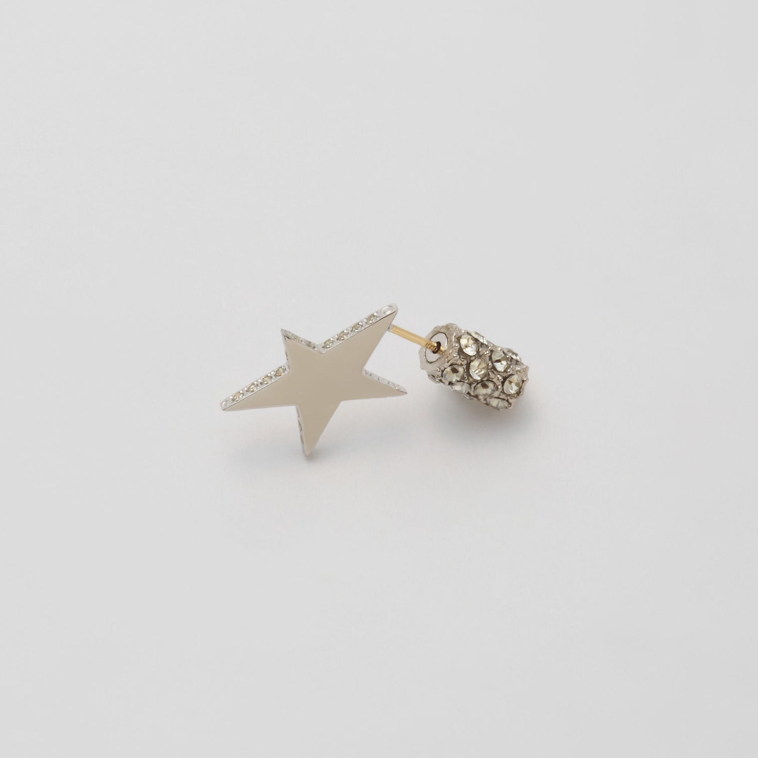Tiny star line stone pierce (silver / cubic zirconia / pave clasp)