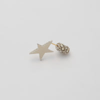 Tiny star line stone pierce (silver / cubic zirconia / pave clasp)