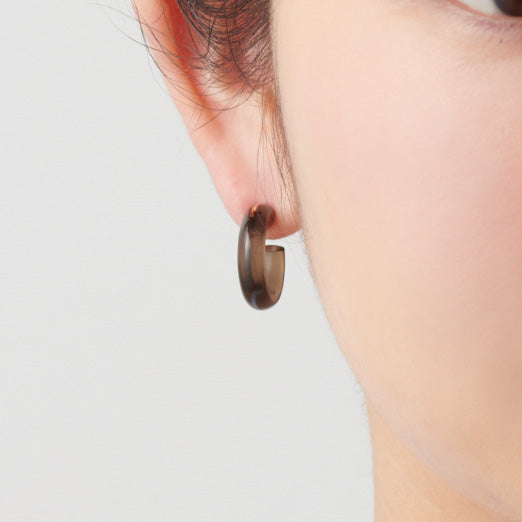 Hoop Pierced earring（Smoky quartz/ K10 post）