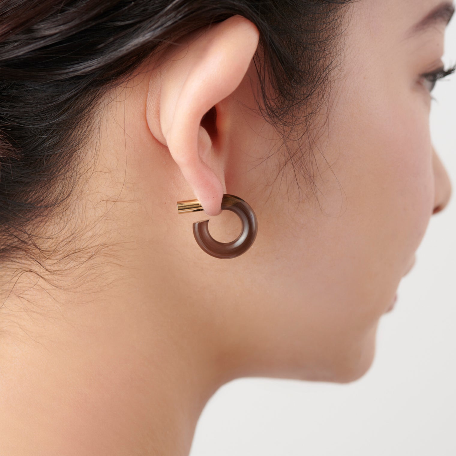 Hoop Pierced earring（Smoky quartz/ K10 post）