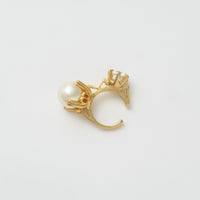ring motif ear cuff (gold / cubic zirconia / pearl)