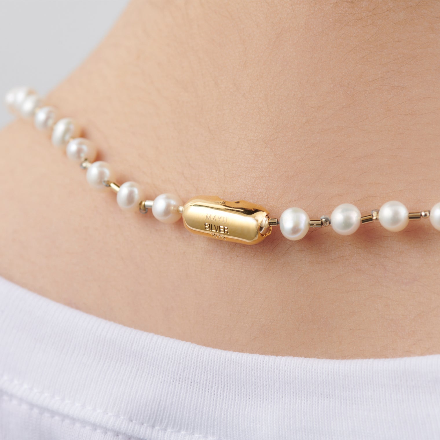 freshwater pearl ball chain necklace (gold)