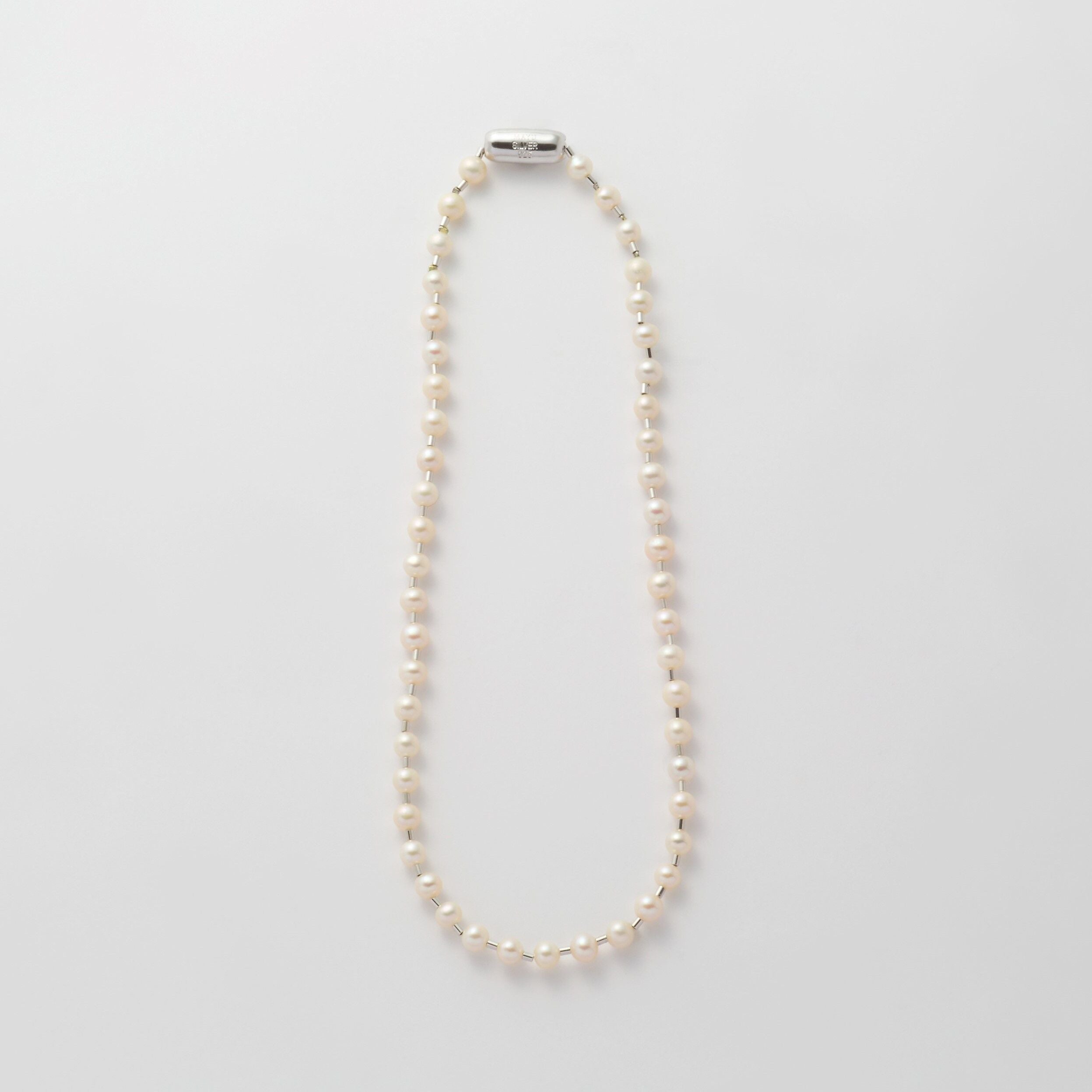 freshwater pearl ball chain necklace (silver)