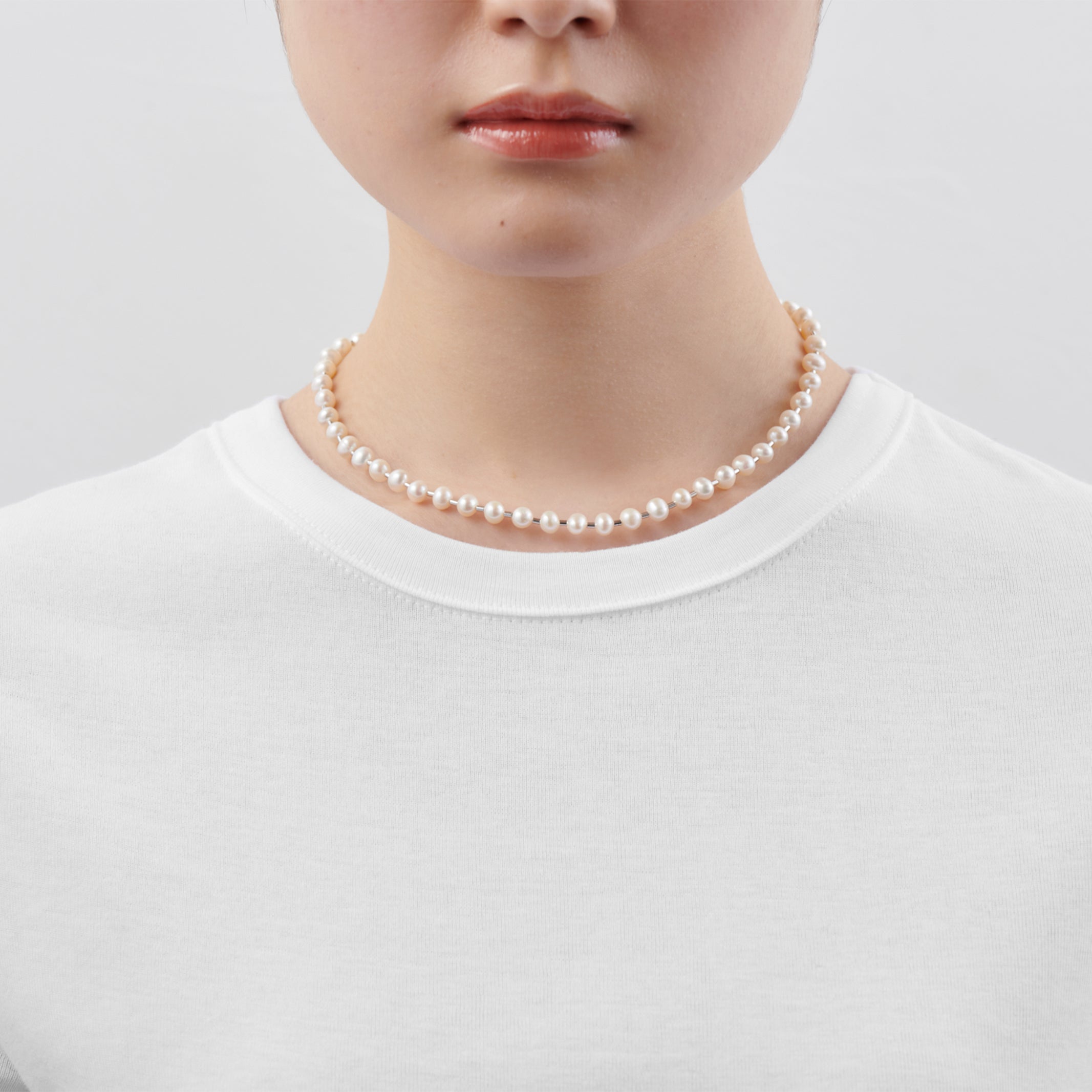 freshwater pearl ball chain necklace (silver)