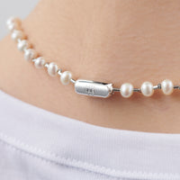 freshwater pearl ball chain necklace (silver)