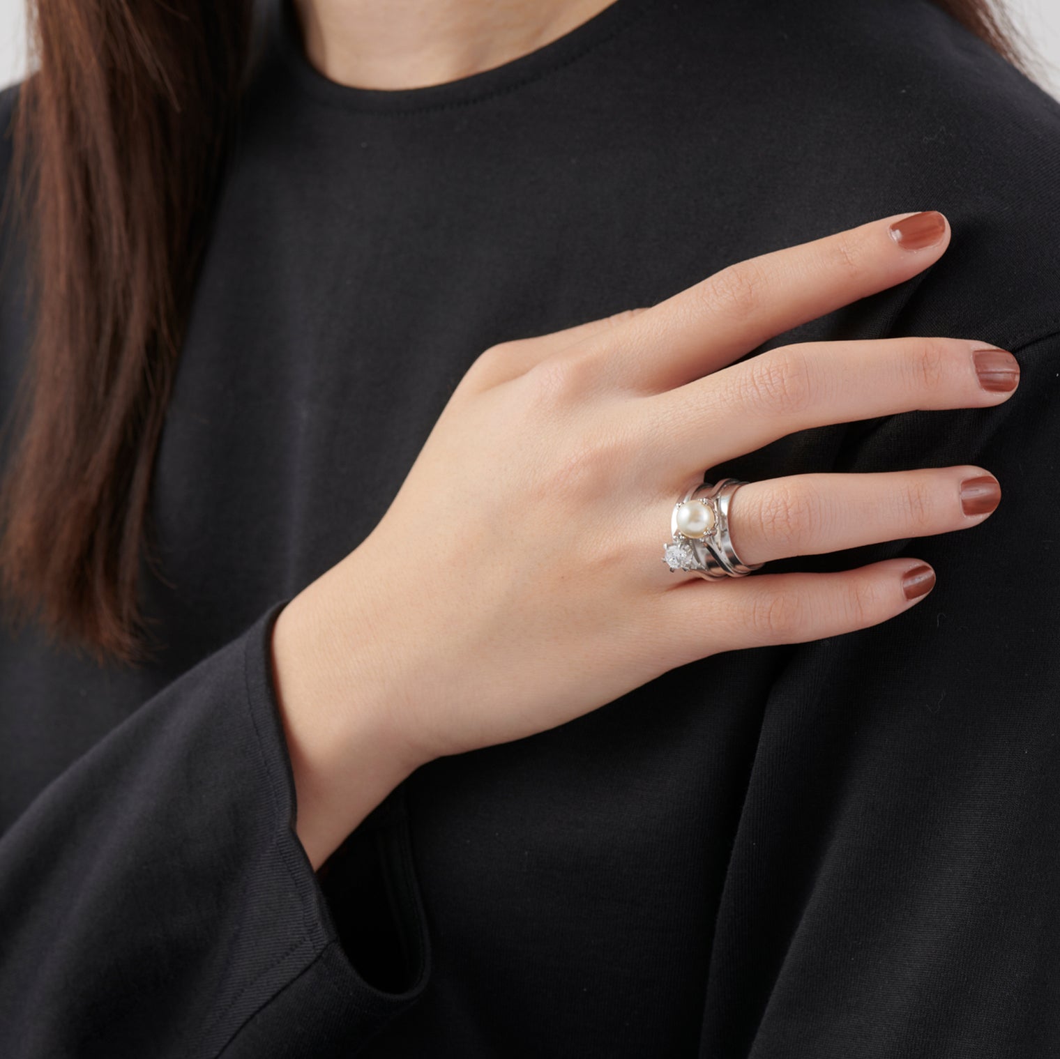 ring motif ring (pearl / cubiczirconia/silver)