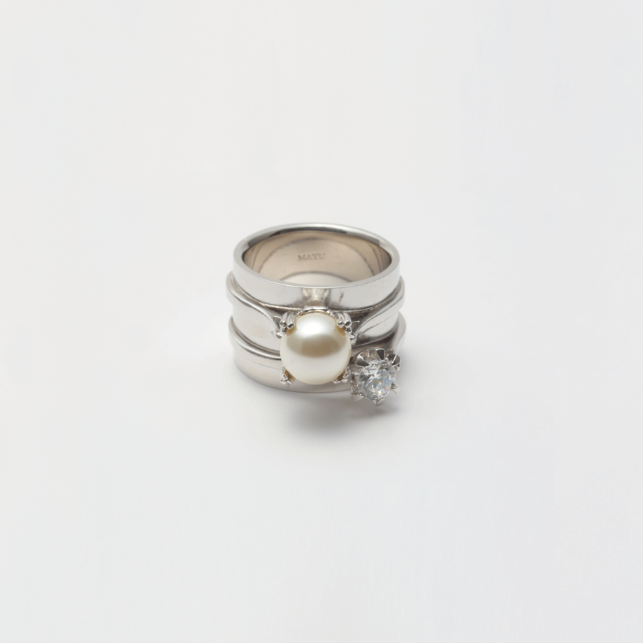 ring motif ring (pearl / cubiczirconia/silver)