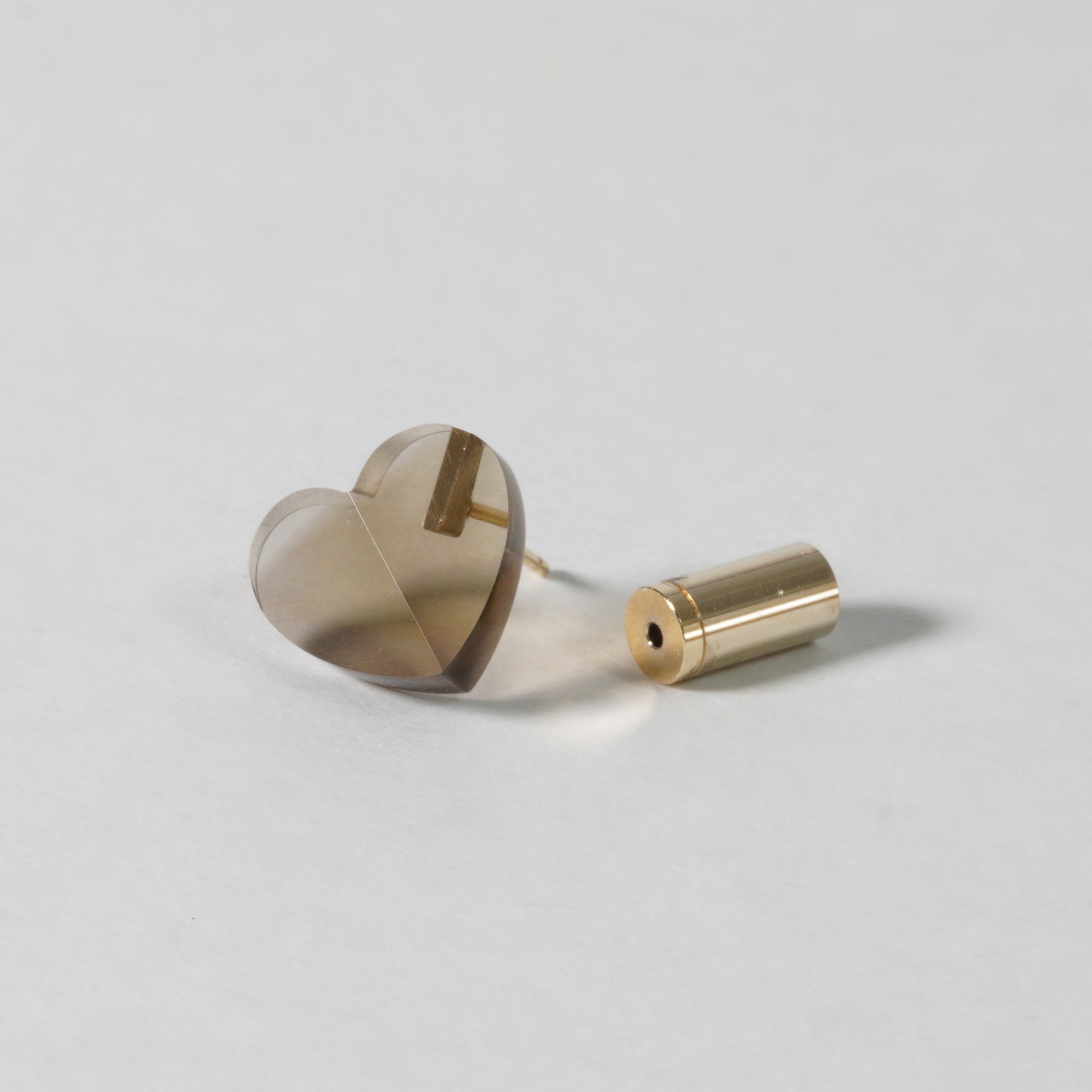 mini Heart pierced earring （Smoky quartz/ K10 post）